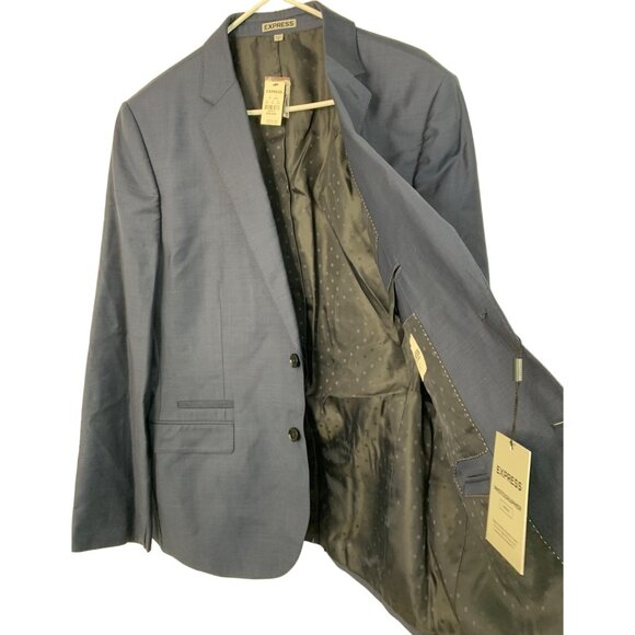 Express Fitted Blazer 44R Blue Wool NWT $328 Mens 2 Button Single Vent 7769 - Picture 6 of 10